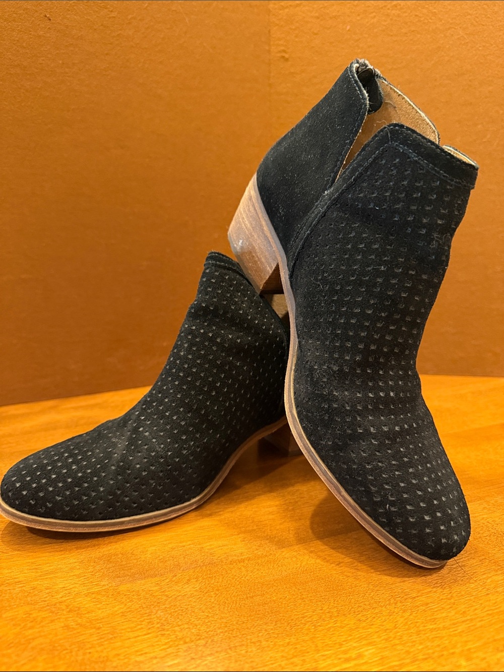 Susina Black Perforated Suede Ankle Boots